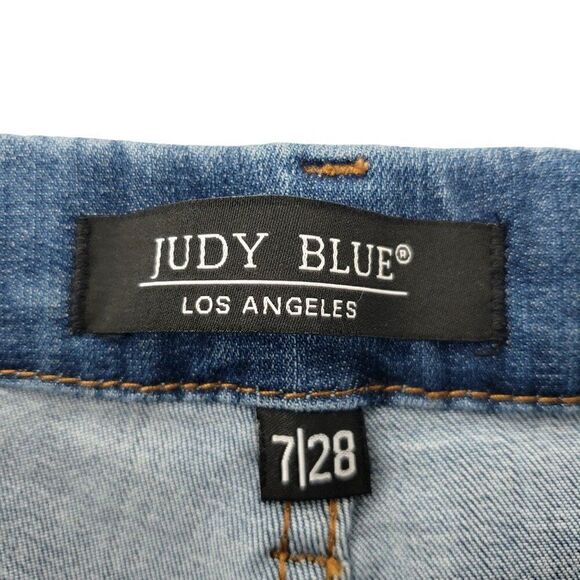 Judy Blue Jeans Women's Size 7/28 Boyfriend Pull On Distress Stretch Denim - Picture 2 of 10